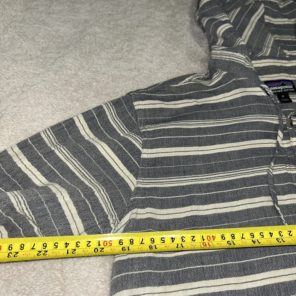Patagonia Men's Medium Fjord Organic Cotton Hoodie Grey Striped Henley - Picture 8 of 10